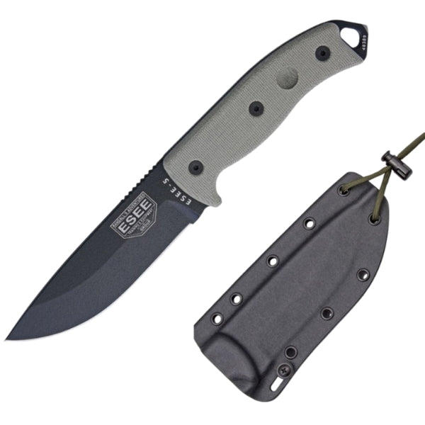 ESEE 5P-E Fixed Blade Survival Knife w/ G10 Handle & Kydex Sheath – 1095 Carbon Steel