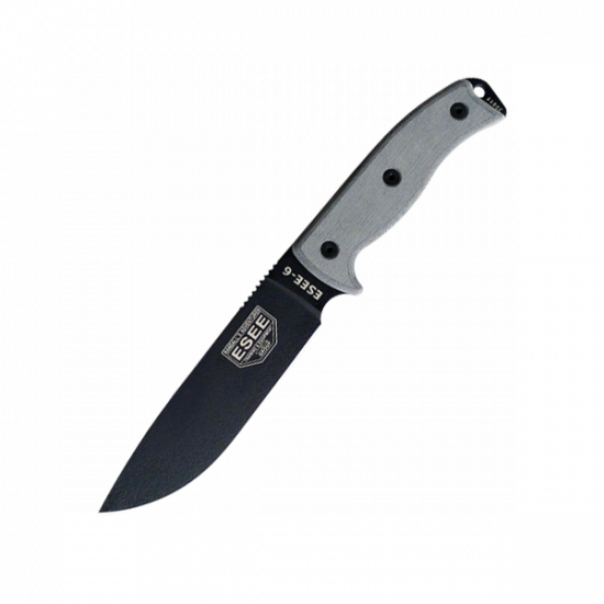 ESEE 6P-B Fixed Blade Survival Knife w/ Micarta Handle & Molded Sheath – 1095 Carbon Steel