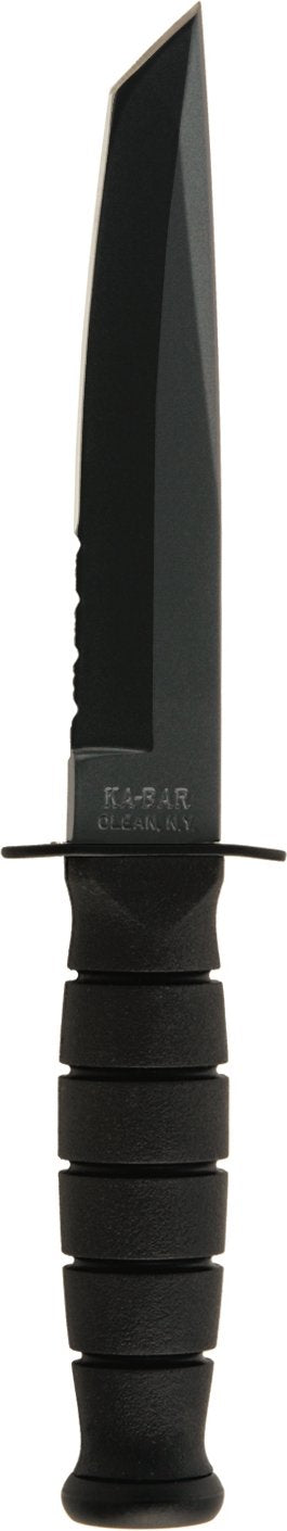Ka-Bar 1255 Short Combat Knife – Black Tanto Serrated w/ Leather Sheath | Ka-Bar
