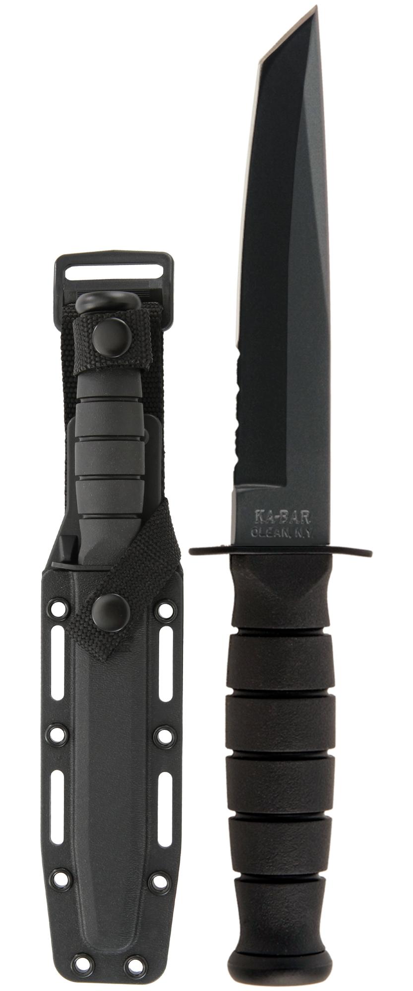 Ka-Bar Short Combat Knife – Tanto Blade w/ Black Rubber Handle & Serration