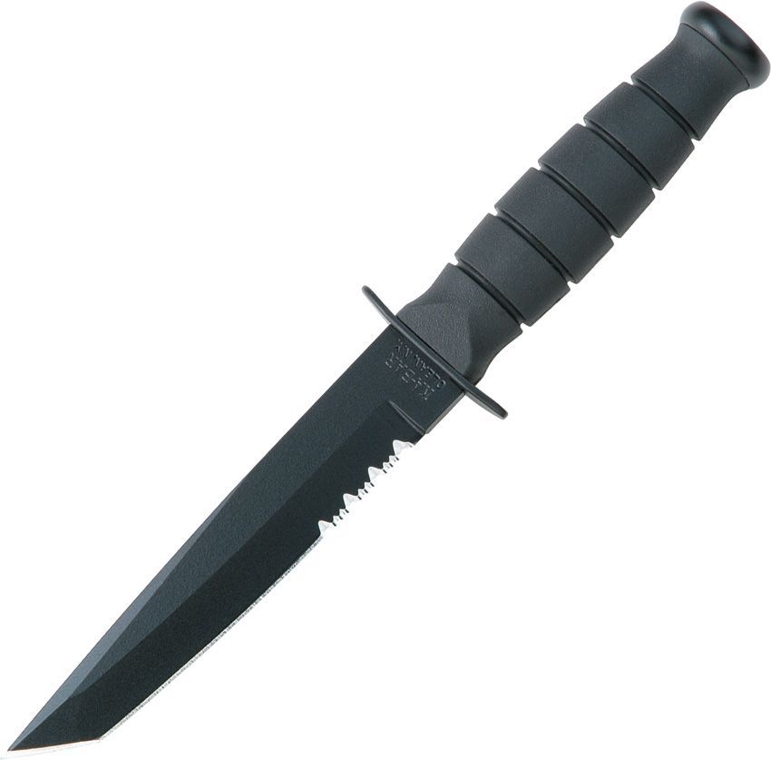 Ka-Bar Short Combat Knife – Tanto Blade w/ Black Rubber Handle & Serration