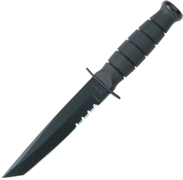 Ka-Bar Short Combat Knife – Tanto Blade w/ Black Rubber Handle & Serration | Ka-Bar