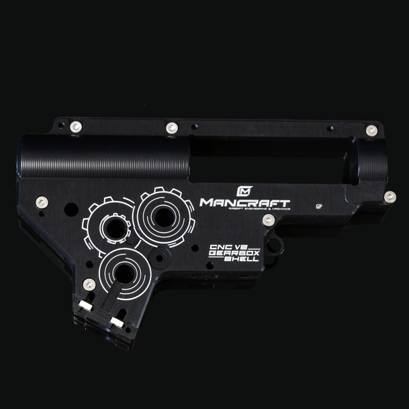 Mancraft CNC 7075 T6 Aluminum V2 Gearbox Shell w/ 8mm Bearing Slots – Black