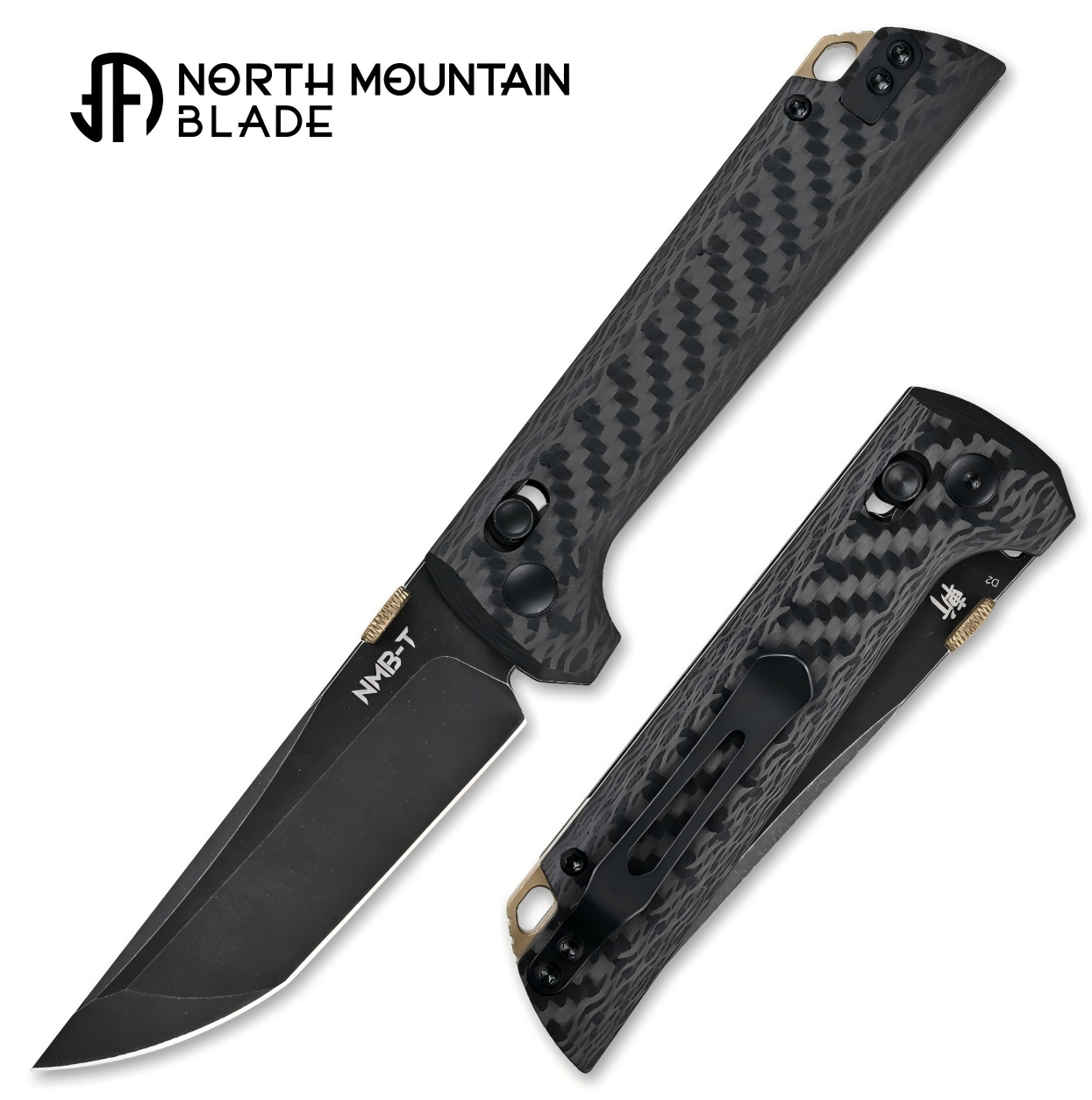 North Mountain Blade 2406-CF-D2BK Chop 2 Crossbar Lock Folding Knife w/ Carbon Fiber Handle - D2 Steel | North Mountain Blades