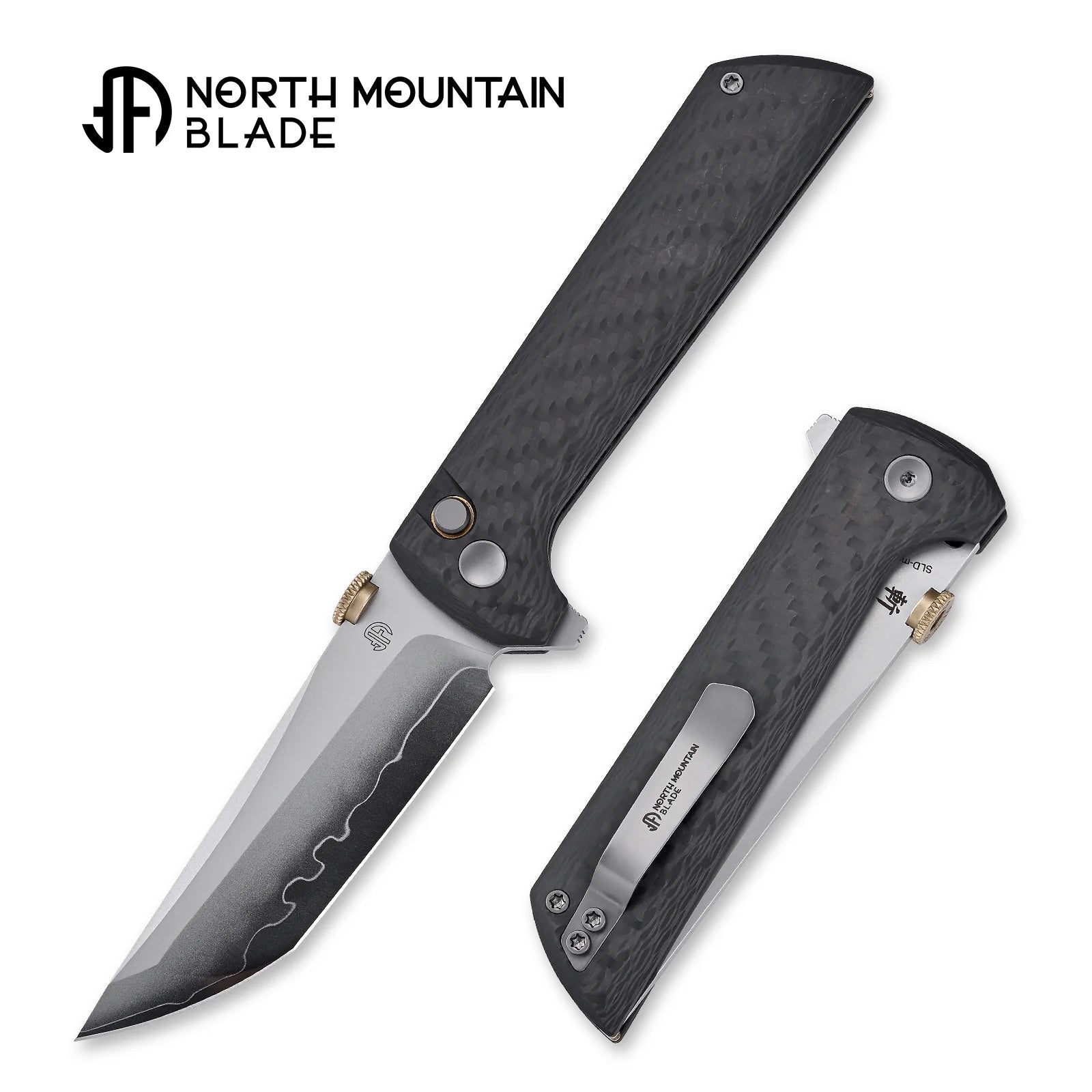North Mountain Blade 2406-CF Chop 2 Button Lock Folding Knife – SLD-Magic Steel w/ Carbon Fiber Handle