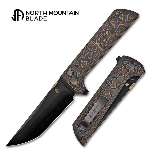 North Mountain Blade 2406-CUCF-DLC Chop 2 Folding Knife w/ Copper Inlaid Carbon Fiber Handle - SLD-Magic Steel | North Mountain Blades