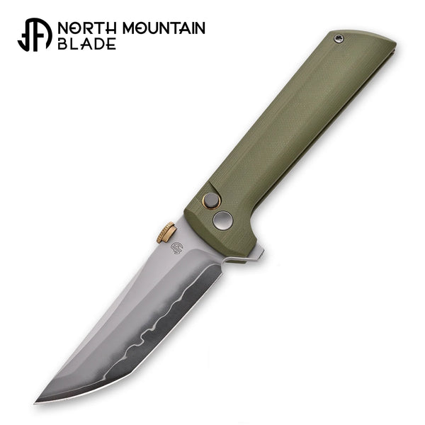 North Mountain Blade 2406-GR Chop 2 Button Lock Folding Knife – SLD-Magic Steel w/ Olive G10 Handle