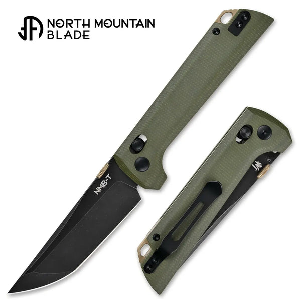 North Mountain Blade 2406-GRMCT-D2BK Chop 2 Crossbar Lock Folding Knife w/ Green Micarta Handle - D2 Steel | North Mountain Blades