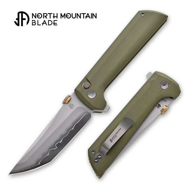 North Mountain Blade 2406-GR Chop 2 Button Lock Folding Knife – SLD-Magic Steel w/ Olive G10 Handle