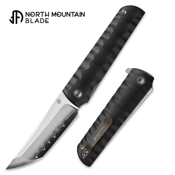 North Mountain Blade 2411-BK Chop Plus Kick-Stop Flipper Folding knife w/ SLD-Magic San Mai Steel – Black G10 Handle