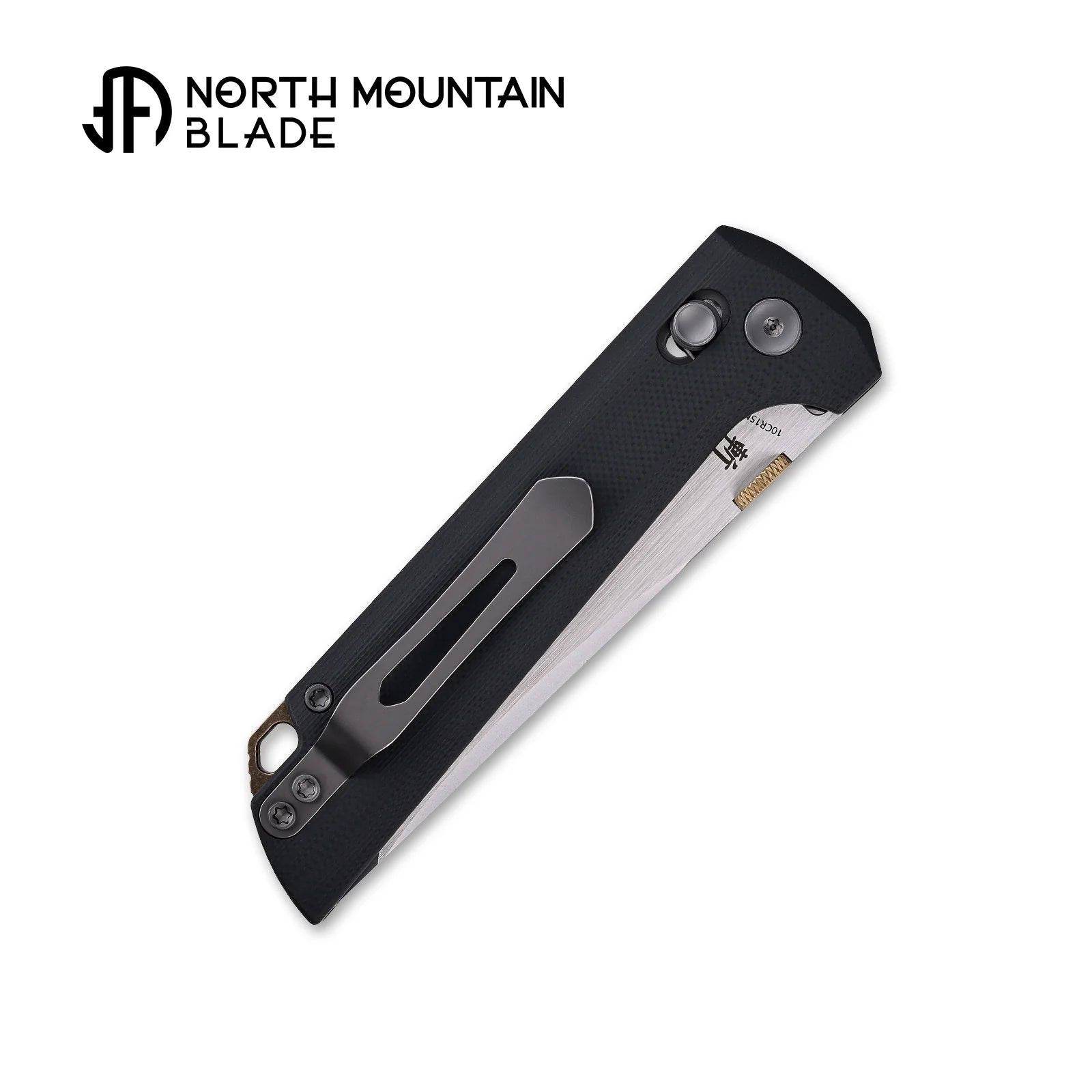 North Mountain Blade Chop Crossbar Lock Folding Knife w/ Copper Damascus Steel – Black G10 Handle