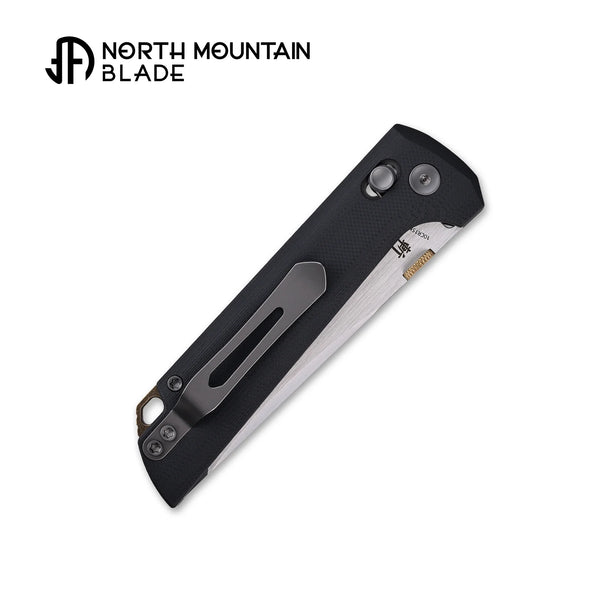 North Mountain Blade Chop Crossbar Lock Folding Knife w/ Copper Damascus Steel – Black G10 Handle
