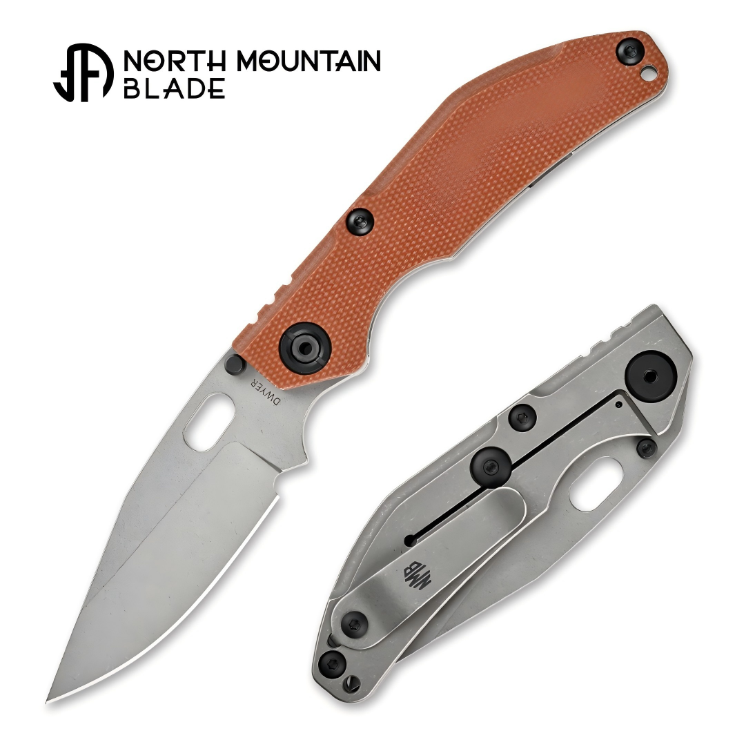 North Mountain Blade 2521-MCT DCG BBNM Titanium Framelock Folding Knife w/ Brown Micarta Handle - 14C28N Steel | North Mountain Blades