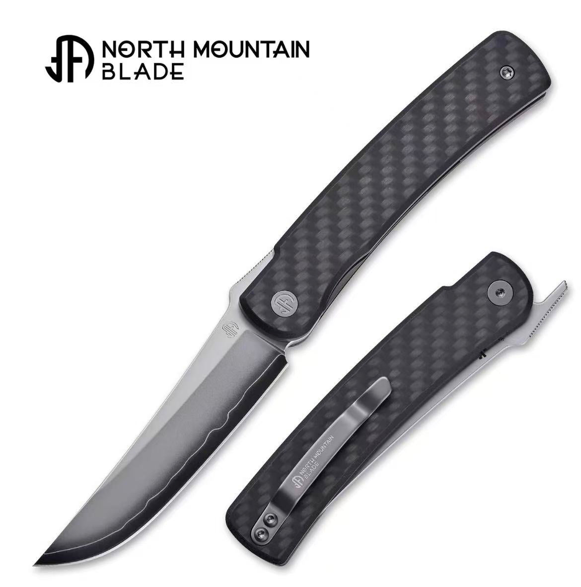 North Mountain Blade FIRE Higonokami Folding Knife w/ SLD-Magic San-Mai Steel – Carbon Fiber Handle