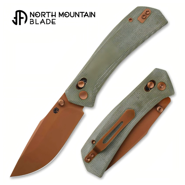 North Mountain Blade 2603-GRMCT Yama Inu “Mountain Dog” Crossbar Lock Folding Knife w/ Green Micarta Handle - 10Cr15COMOV Steel | North Mountain Blades