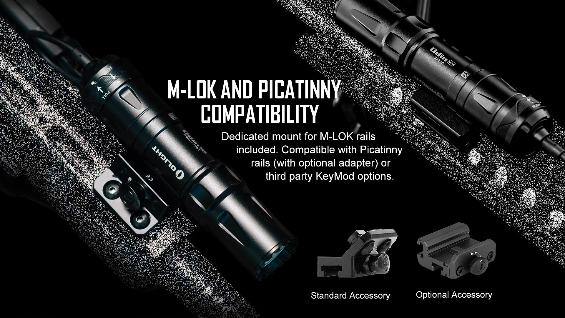 Olight Odin Mini Refurbished Tactical Flashlight – 1250 Lumens, M-LOK & Picatinny Mount, Black