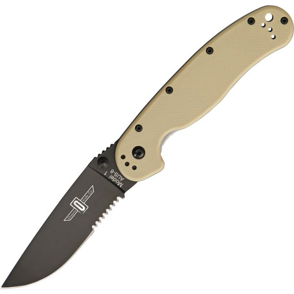 OKC RAT I Folding Knife – Desert Tan Handle Partial Serration | Ontario Knife Company