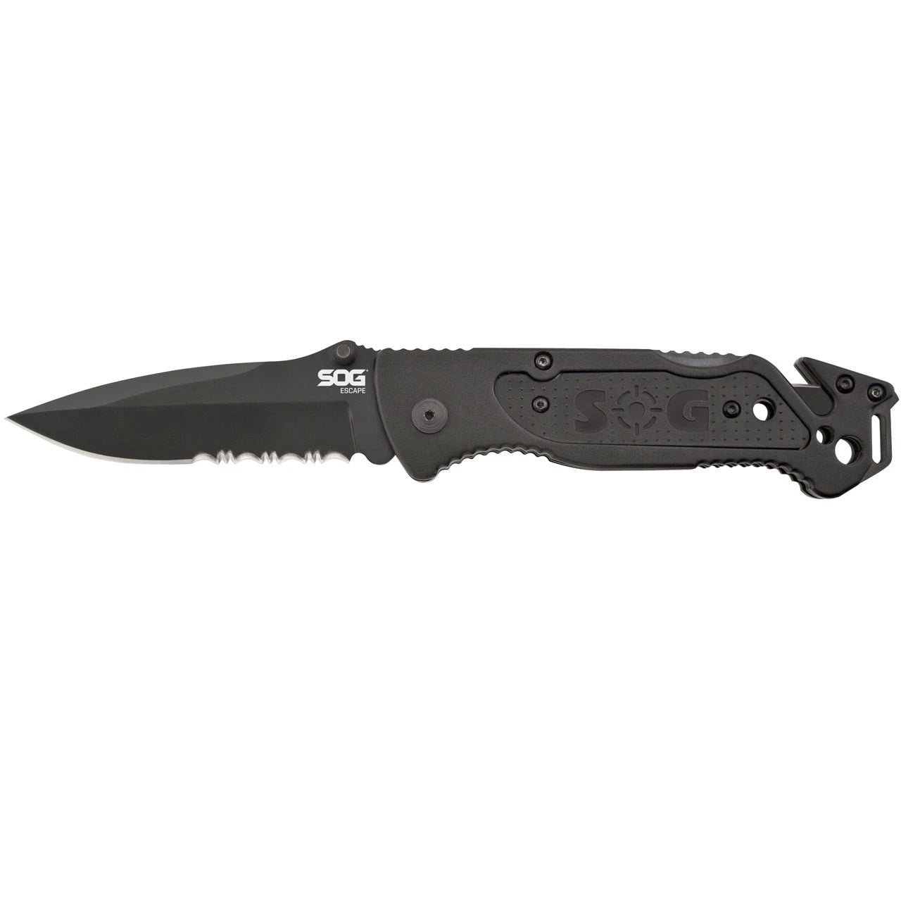 SOG Escape Clip Point Serrated Assisted Folding Knife- Black