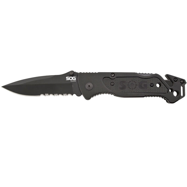 SOG Escape Clip Point Serrated Assisted Folding Knife- Black