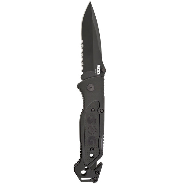 SOG Escape Clip Point Serrated Assisted Folding Knife- Black