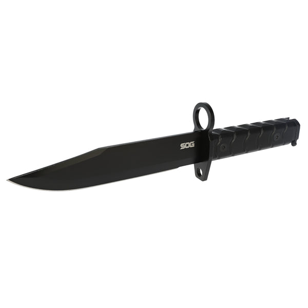 SOG BY1004 Clip Point Bayonet Fixed Blade Knife w/ Hard Sheath – Black
