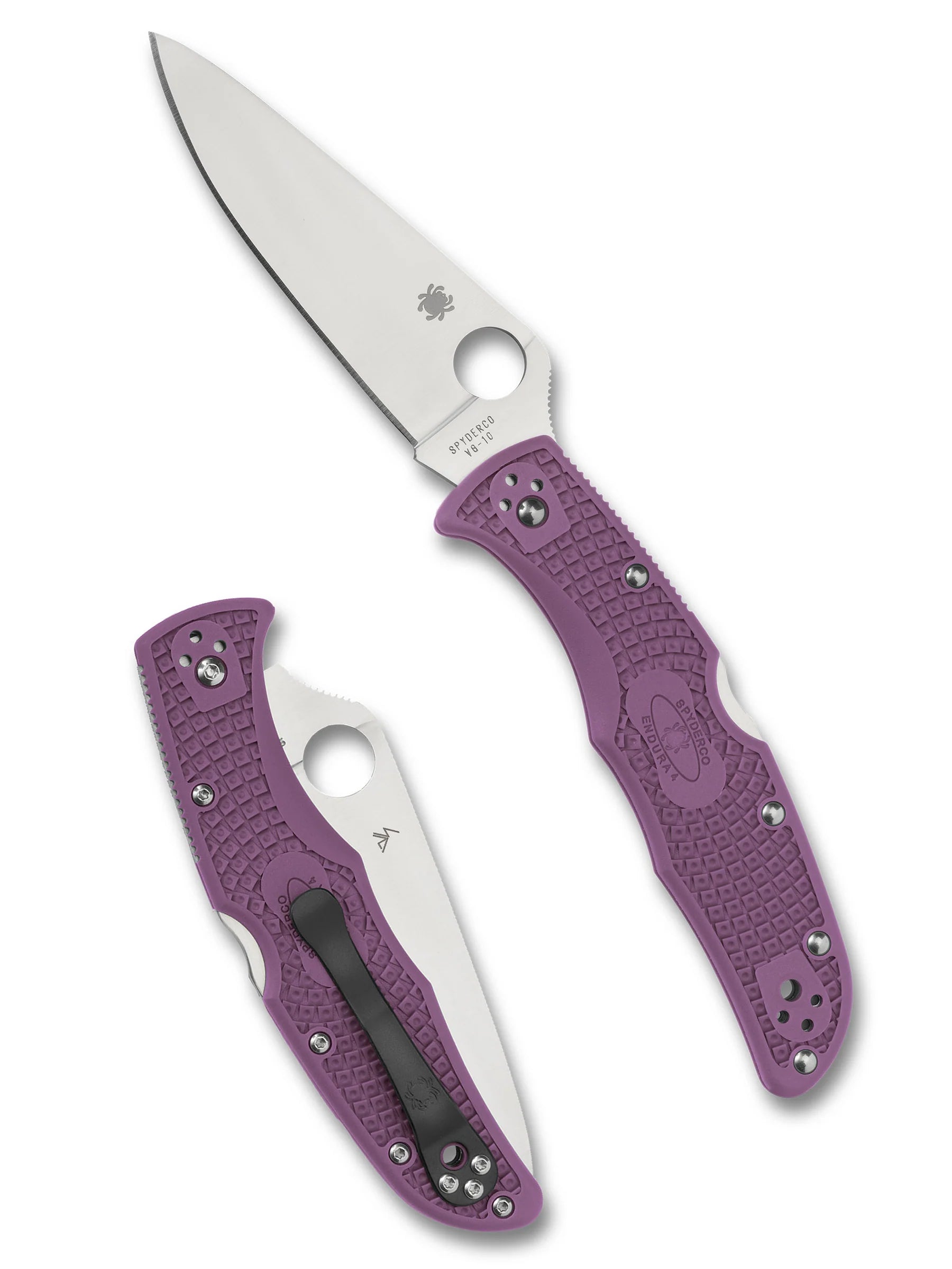 Spyderco Endura 4 Flat Ground Folding Knife – VG10, Purple Handle C10FPPR