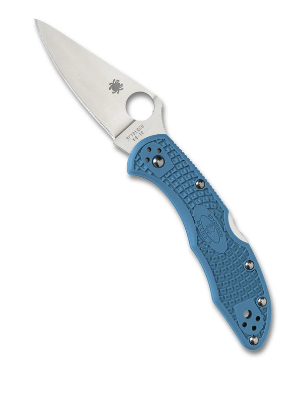 Spyderco Delica 4 Flat Ground Folding Knife – VG10, Blue Handle C11FPBL