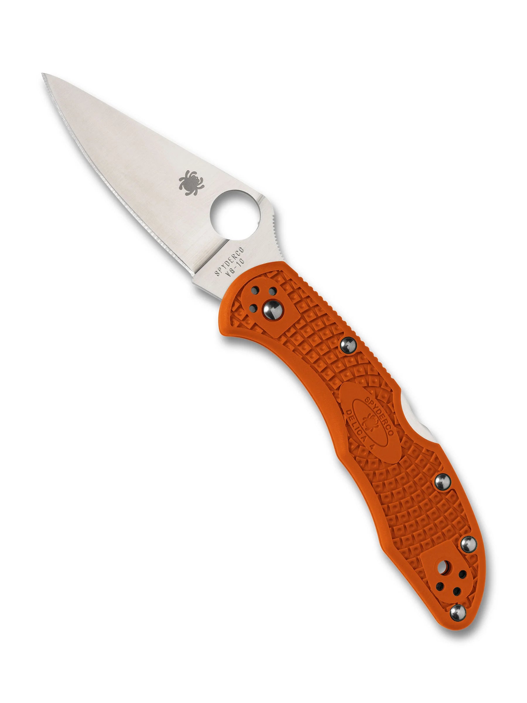 Spyderco Delica 4 Flat Ground Folding Knife – VG10, Orange Handle C11FPOR