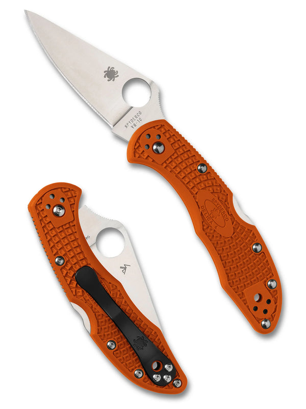 Spyderco Delica 4 Flat Ground Folding Knife – VG10, Orange Handle C11FPOR