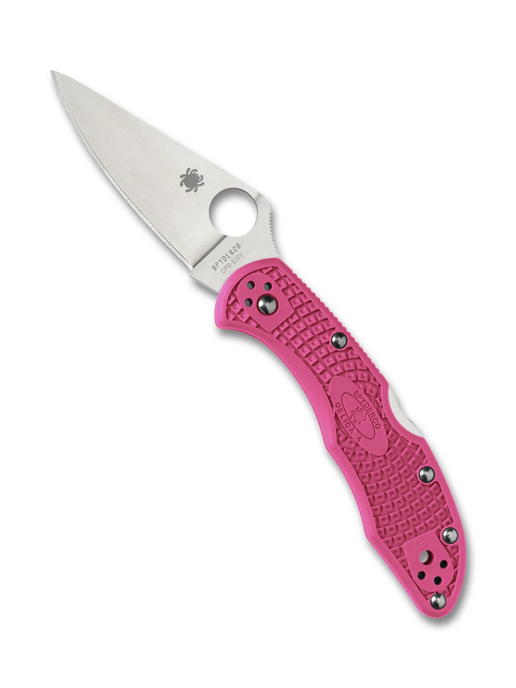 Spyderco Delica 4 Flat Ground Folding Knife – S30V, Pink Handle C11FPPNS30V
