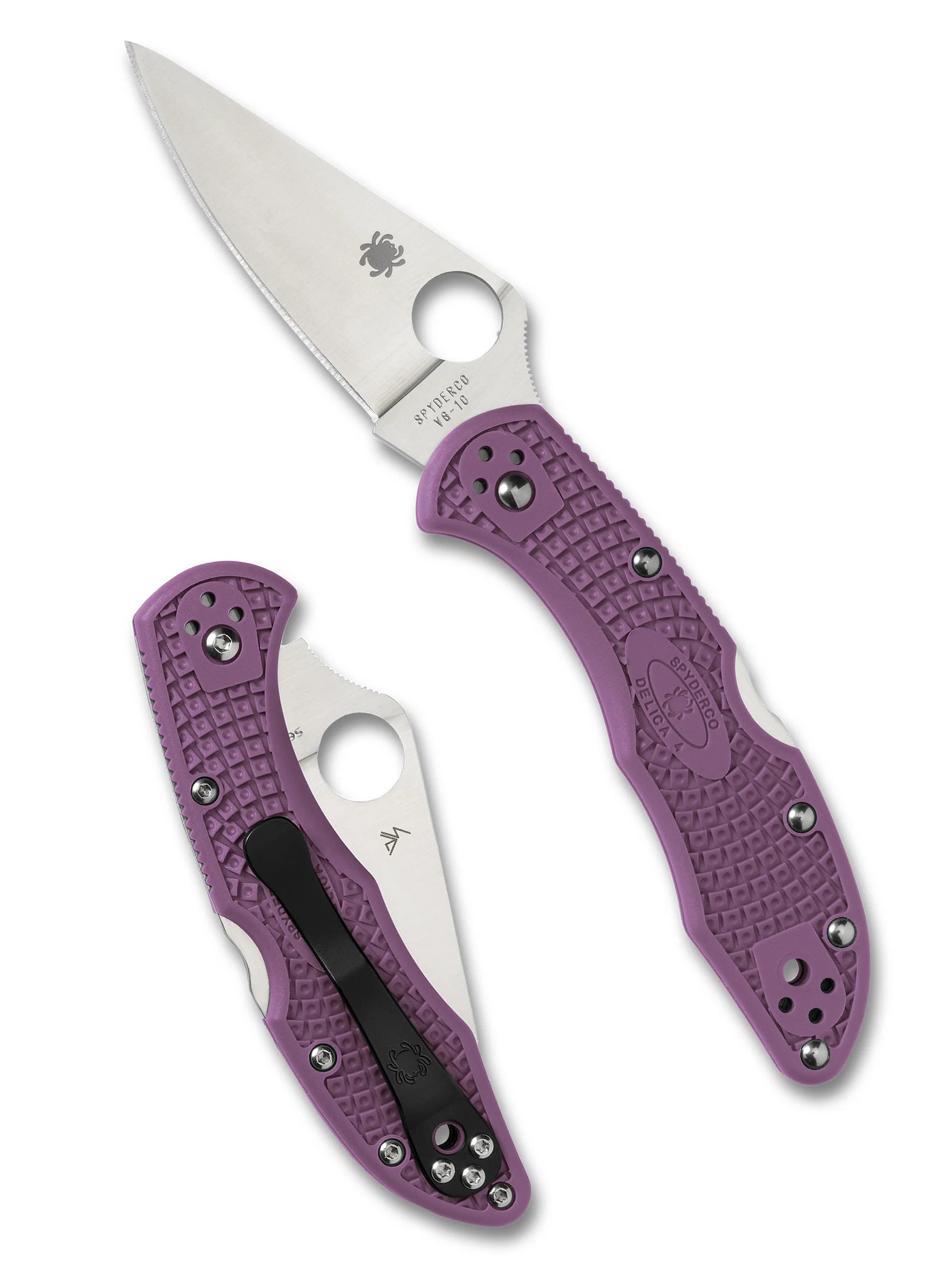 Spyderco Delica 4 Flat Ground Folding Knife – VG10, Purple Handle C11FPPR