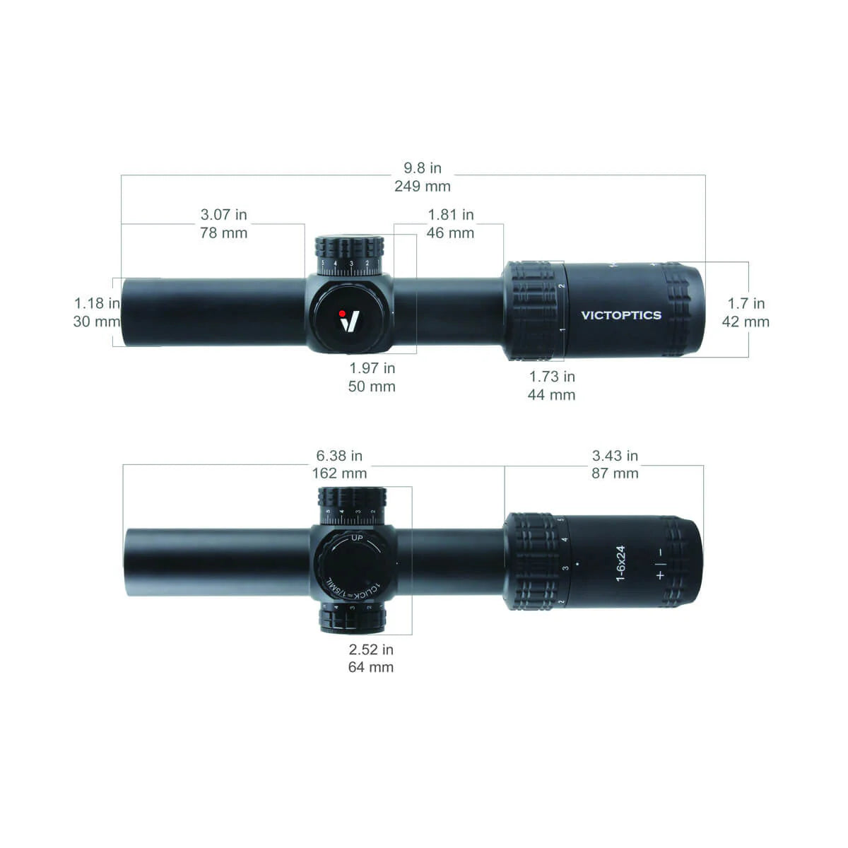Victoptics S6 1-6X24 SFP LPVO Rifle Scope w/ Red & Green Illumination– Black