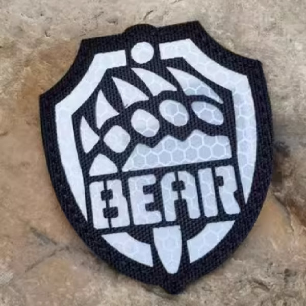 BEAR Shield Laser Cut Reflective Velcro Patch - Black | Velcro Patches