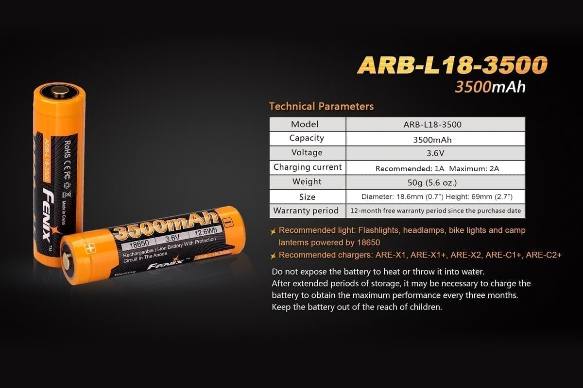 Fenix ARB L18 3500mAh USB Rechargeable 18650 Battery