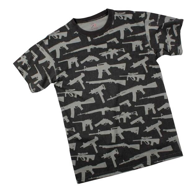Vintage Guns Print T-Shirt – Black