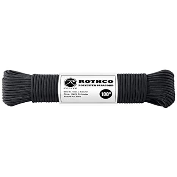 550lbs Type III Polyester 100ft Paracord – Black | Rothco