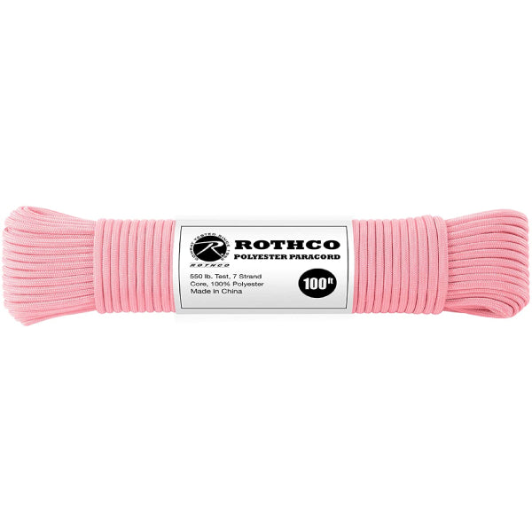 550lbs Type III Polyester 100ft Paracord – Pink by Rothco