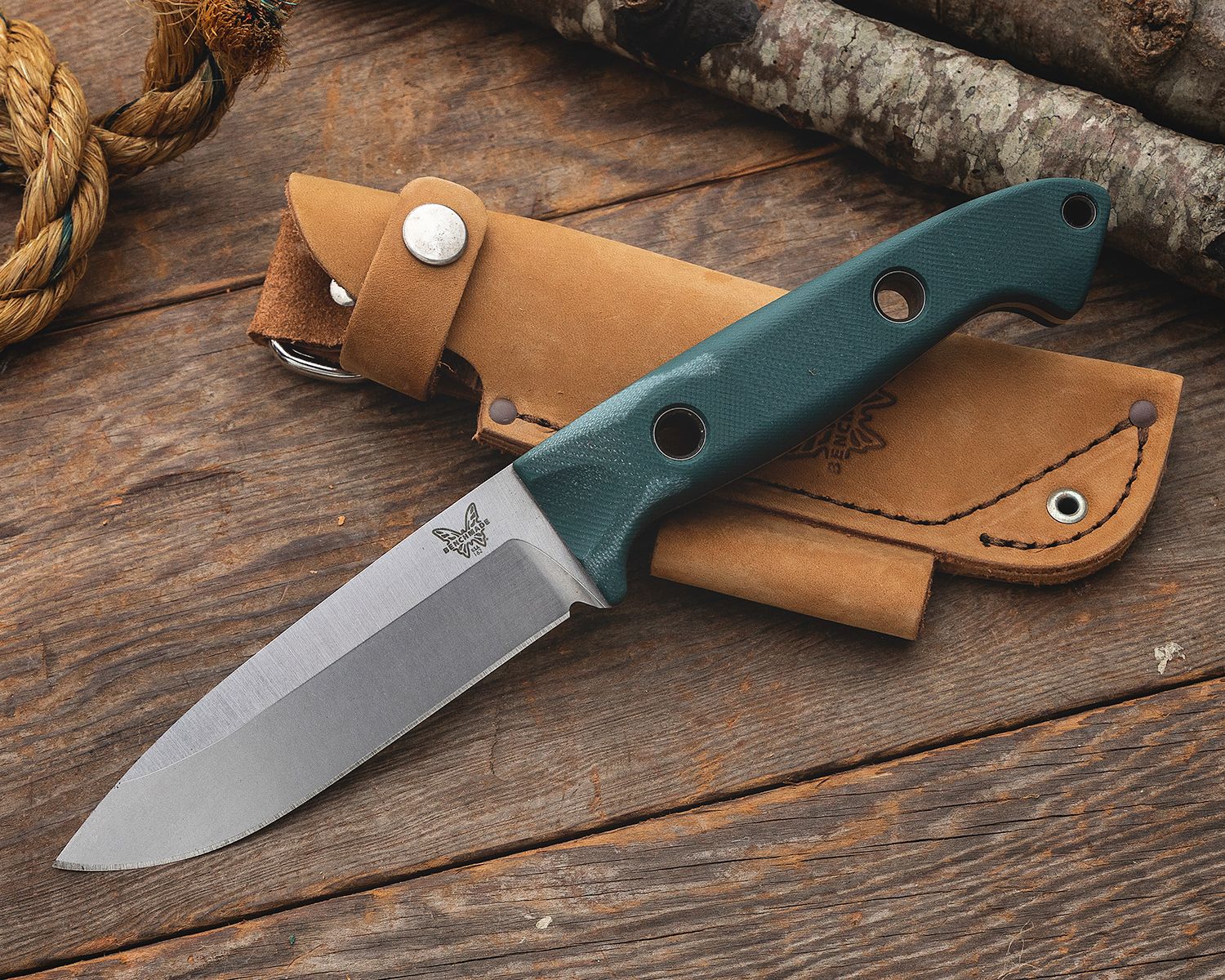Benchmade 162 Bushcrafter Fixed Blade Knife – S30V Steel w/ Leather Sheath