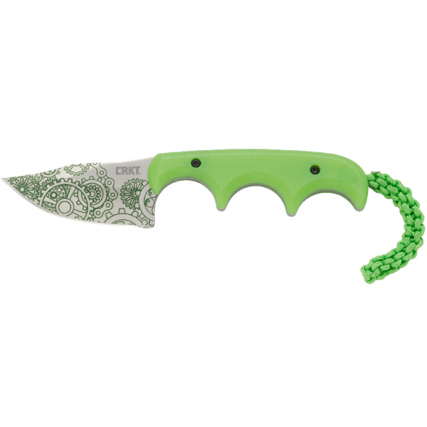 CRKT Minimalist “Bowie” Fixed Blade Knife – Green w/ Gear Pattern