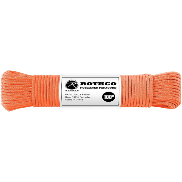 550lbs Type III Polyester 100ft Paracord – Safety Orange