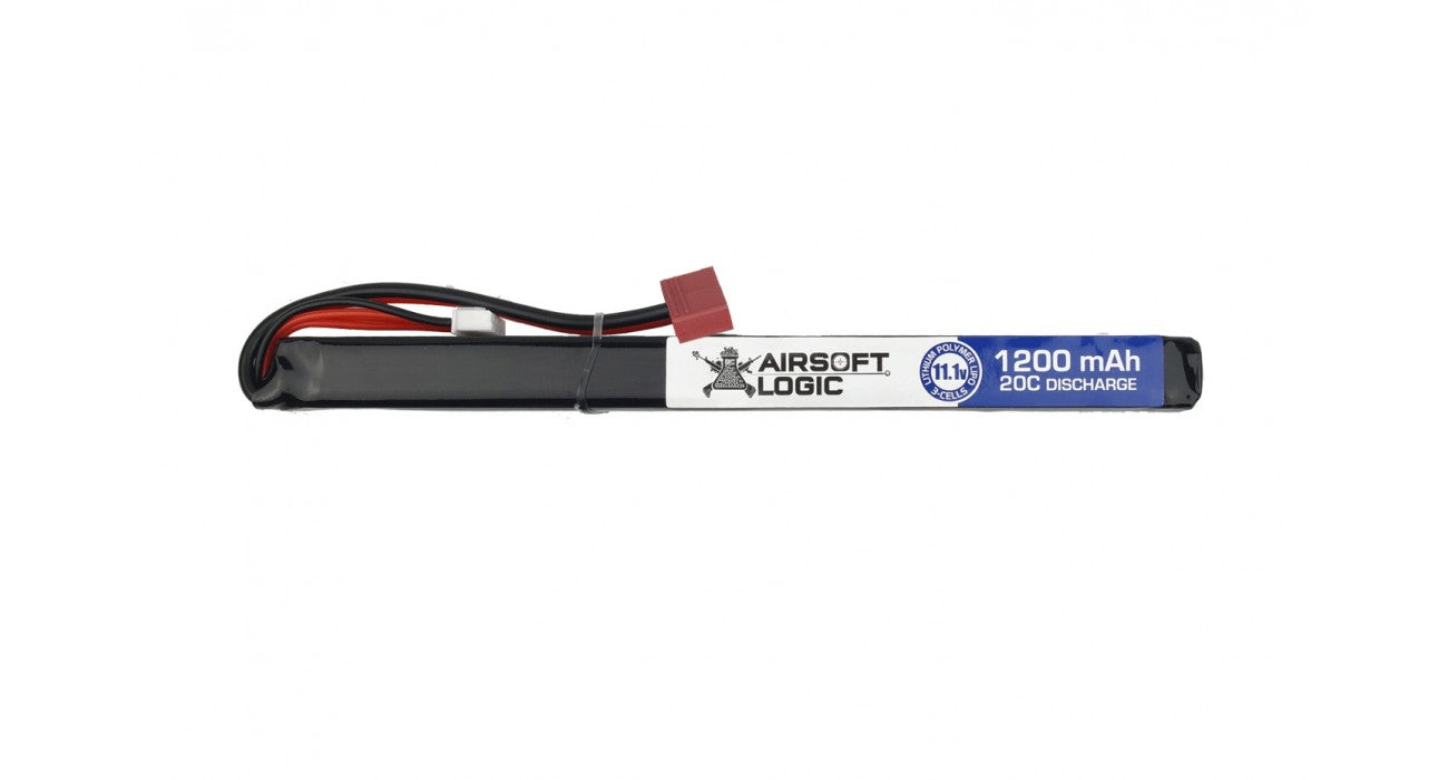 Airsoft Logic 11.1v 1200mAh 20C LiPo Battery – Thin Stick (For AKs) Deans