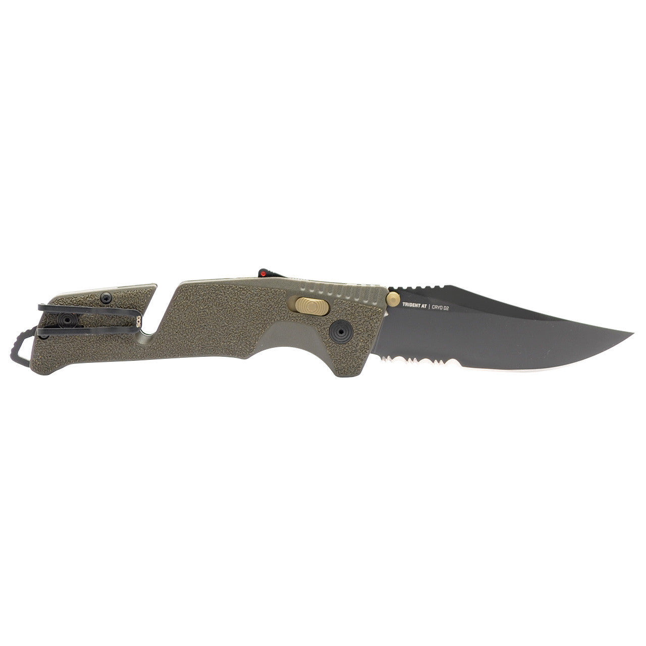 SOG Trident AT Assisted Folding Knife – Olive Drab w/ Partial Serration